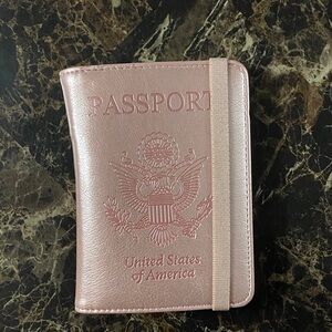 Rose Pink Faux Leather Passport Holder Wallet Case with Card Slots